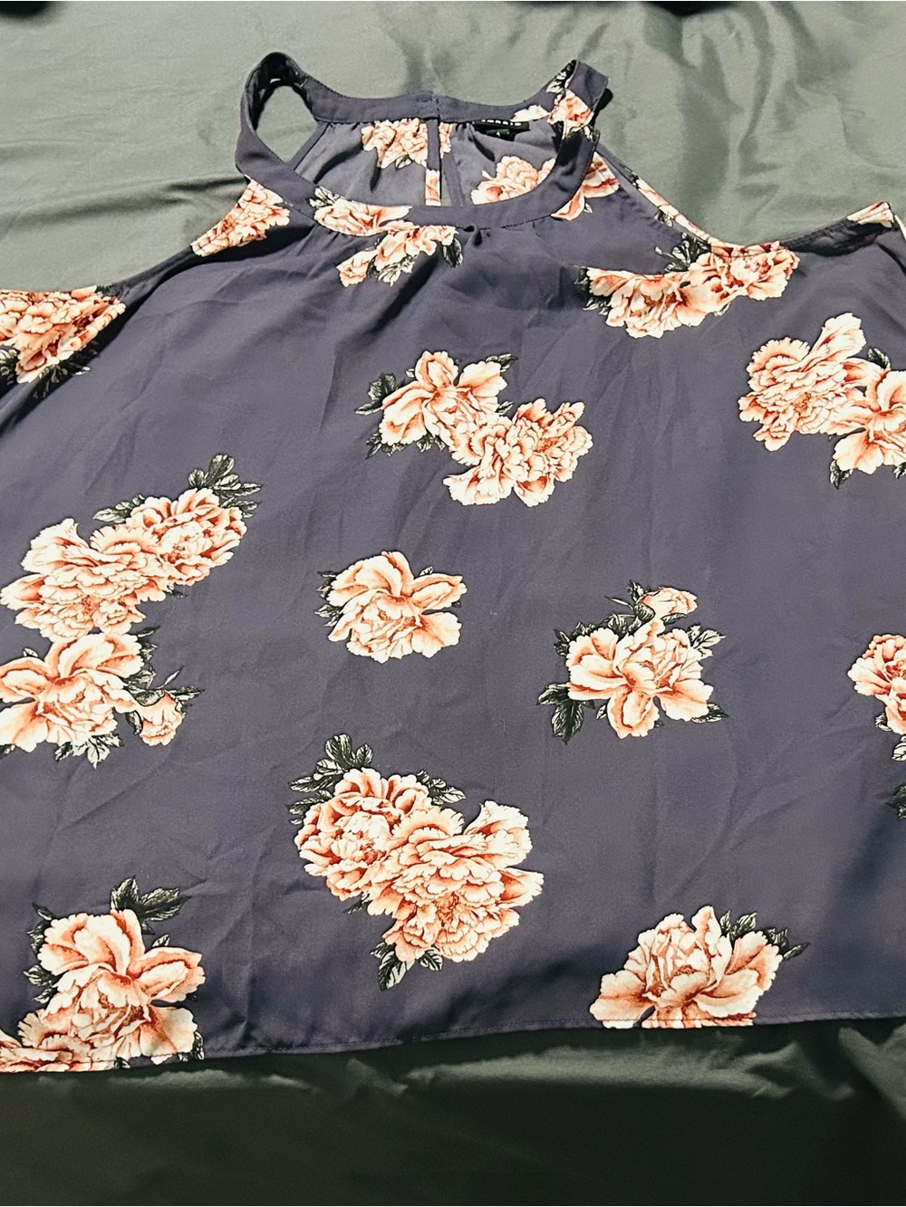 torrid Black Floral Halter Tank with Pink Blooms - Picture 2 of 3